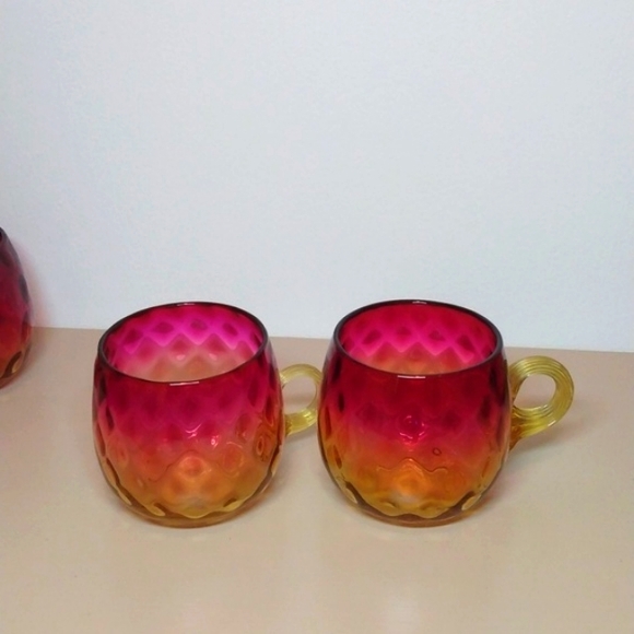 1870-1890 Antique Mt. Washington New England Amberina Glass Punch Cup Mugs (2)